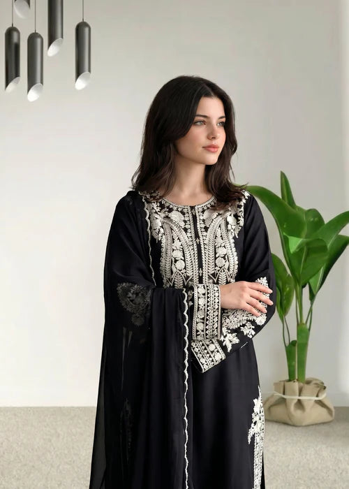 Afreen Embroidered #pc-Black